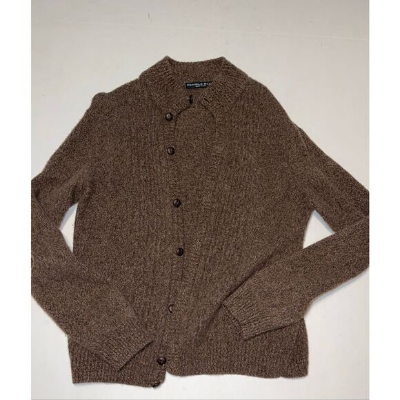 DANIELE BLASI Mens Brown Wool Shaker Knit Shawl-Collar Cardigan Button Up Sz L - Picture 1 of 5